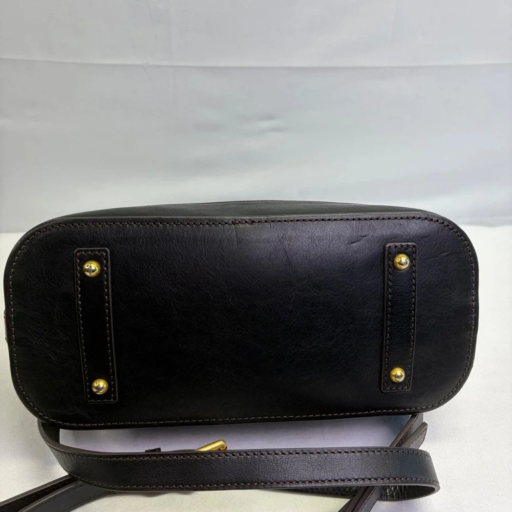 Dooney Bourke Leather Satchel Womens Medium Black Dome Crossbody Classic Chic